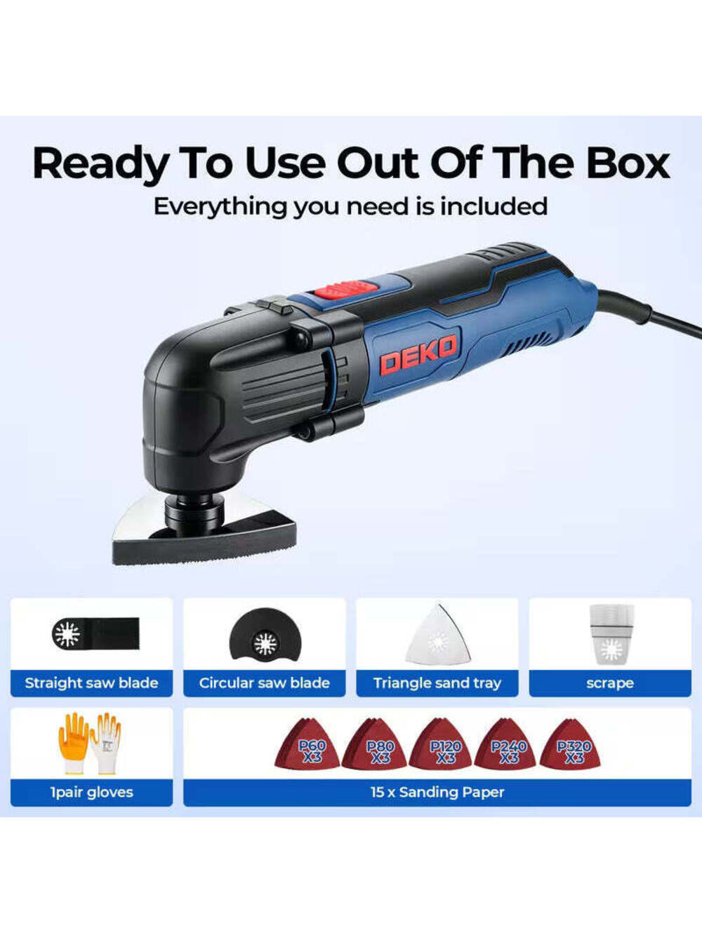 Oscillating Tool with 10pcs Sandpapers, Sanding Pad, 1-1/4In End Cut Blade